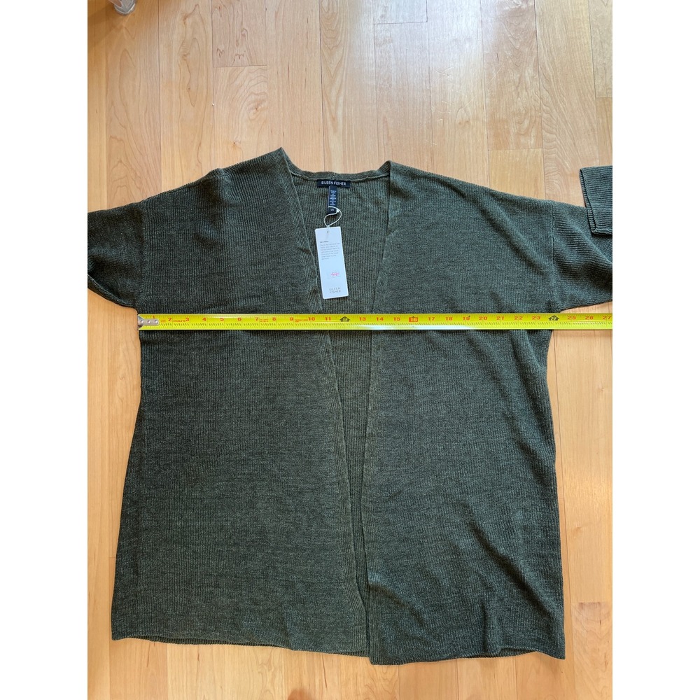 Eileen Fisher Cardigan Women L Green Cardigan Organic Linen Knit Sweater NWT - Picture 6 of 7